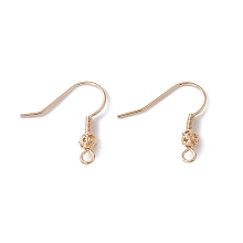 Honeyhandy Brass Round Beaded Earring Hooks, with Horizontal Loop, Real 18K Gold Plated, 21x21x4mm, Hole: 2mm, 20 Gauge, Pin: 0.8mm