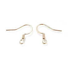 Honeyhandy Brass Earring Hooks, with Horizontal Loop, Ear Wire, Long-Lasting Plated, Real 14K Gold Plated, 16.7mm, Hole: 2.2mm, Pin: 0.6mm