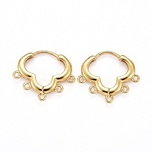 Honeyhandy Brass Huggie Hoop Earring Findings, with Horizontal Loop, Long-Lasting Plated, Real 18K Gold Plated, 15x17.5x2mm, Hole: 1mm, Pin: 0.8mm