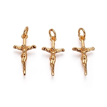 Honeyhandy Brass Pendants, with Jump Rings, Crucifix Cross, For Easter, Golden, 20x10x2mm, Hole: 3mm