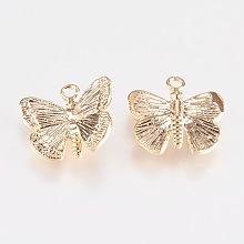 Honeyhandy Brass Pendants, Butterfly, Real 18K Gold Plated, 10x11x3mm, Hole: 1mm