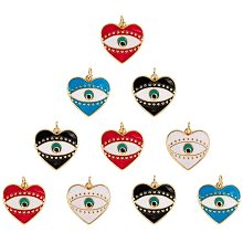 NBEADS 10 Pcs 17.5mmx18mm Evil Eye Theme Brass Enamel Pendants, Heart Shape Evil Eye Enamel Pendants with Large Hole(2.5mm) Findings for DIY Necklace Bracelet Earring Making