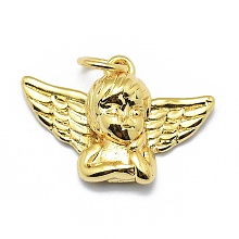 Honeyhandy Brass Pendants, Long-Lasting Plated, with Jump Rings, Angel, Real 18K Gold Plated, 13.5x19x5mm, Hole: 3mm