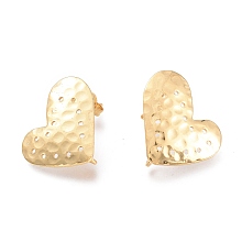 Honeyhandy Brass Stud Earring Findings,  with Ear Nuts, Earring Backs & Loop, Heart, Real 18K Gold Plated, 20x18x1mm, Hole: 2.3mm, Pin: 0.8mm