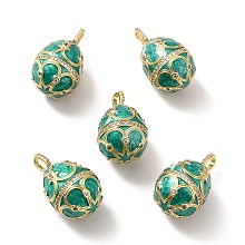 Rack Plating Brass Micro Pave Cubic Zirconia Enamel Pendants, Cadmium Free & Lead Free & Nickle Free, Egg, Teal, 27x15~16.5mm, Hole: 3.5~2mm