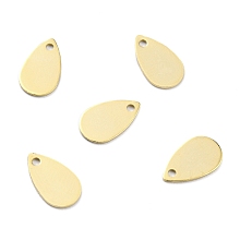 Honeyhandy Brass Charms, Teardrop, Real 24K Gold Plated, 10x6x0.5mm, Hole: 1mm