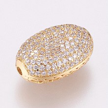 Honeyhandy Brass Micro Pave Cubic Zirconia Beads, Oval, Filigree, Golden, 19x13x7.5mm, Hole: 1.5mm