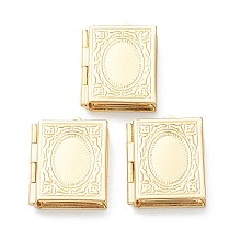 Honeyhandy Brass Locket Pendants, Rectangle, Real 18K Gold Plated, 26x19x4.5mm, Hole: 1.8mm