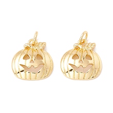 Honeyhandy Halloween Brass Pendants, with Jump Rings, Cadmium Free & Lead Free, Long-Lasting Plated, Pumpkin, Real 18K Gold Plated, 15x14x3mm, Hole: 3mm