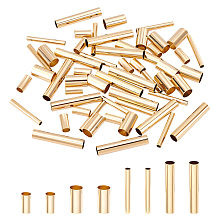 PandaHall Elite 60Pcs 4 Styles Brass Tube Beads, Long-Lasting Plated, Tube, Real 24K Gold Plated, 15pcs/style