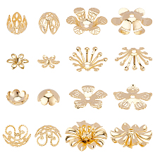 PandaHall Elite Bead Caps, 48pcs 8 Styles Real 24K Gold Plated Brass Flower Shaped End Caps Metal Filigree Flower Cap for Earring Bracelet Necklace Jewelry DIY Craft Making, Golden