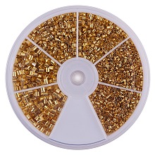 PandaHall Elite 1 Box Golden Brass Tube Crimp Beads Sets in 3 Sizes for Jewelry Making