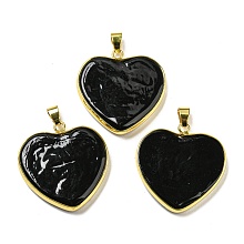 Honeyhandy Handmade Lampwork Pendants, with Brass Findings, Long-Lasting Plated, Lead Free & Cadmium Free, Heart Charms, Black, 31~32x31~31.5x5mm, Hole: 6.5x4mm