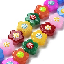 Glass Beads Strands, with Enamel, Flower, Mixed Color, 18x19.5~20x7.5~8mm, Hole: 1.4mm, about 20pcs/strand, 13.11''(33.3cm)