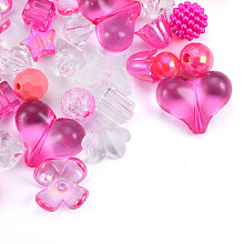 Honeyhandy Opaque & Transparent Acrylic Beads, Mixed Shapes, Medium Violet Red, 7.5~33x7.5~43.5x4.5~16mm, Hole: 1.2~4mm, about 470pcs/500g