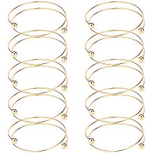 Pandahall Elite 10pcs Stainless Steel Wire Bracelet Adjustable Bangle Bracelet Blank Cuff Bracelet with Removable Ball Bead for Jewelry Making, 2.5” - Golden