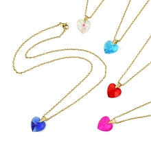 Honeyhandy Heart Glass Pendant Necklaces, with 304 Stainless Steel Cable Chains and Lobster Claw Clasps, Mixed Color, 17.6 inch(44.7cm)