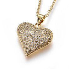 Honeyhandy 304 Stainless Steel Pendant Necklaces, with Cubic Zirconia, Heart, Clear, Golden, 17.71 inch(45cm)