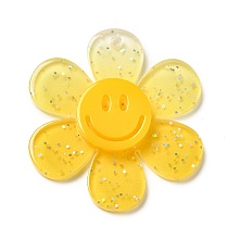 Honeyhandy Gradient Color Transparent Acrylic Pendants, with Sequins, Sunflower with Smiling Face Charm, Gold, 30x27x4mm, Hole: 1.6mm