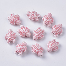 Honeyhandy Handmade Porcelain Beads, Bright Glazed Porcelain Style, Tortoise, Pearl Pink, 19x15x8.5mm, Hole: 2mm