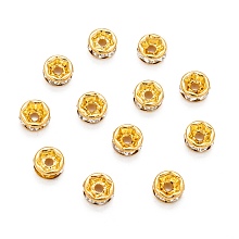 Honeyhandy Brass Rhinestone Spacer Beads, Grade A, Crystal, Straight Flange, Rondelle, Golden Metal Color, 5x2.5mm, Hole: 1mm