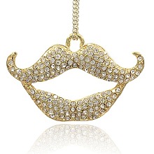 Alloy Rhinestone Pendants, Lip, Golden, Crystal, 33x55x5mm, Hole: 3mm