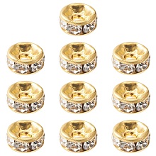 Honeyhandy Brass Rhinestone Spacer Beads, Grade A, Straight Flange, Rondelle, Golden, Crystal, 5x2.5mm, Hole: 1mm