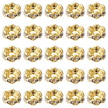 Honeyhandy Brass Rhinestone Spacer Beads, Grade A, Wavy Edge, Rondelle, Golden, Crystal, 6x3mm, Hole: 1mm