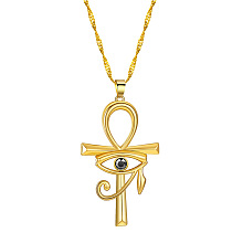 Honeyhandy Ankh Cross with Eye of Horus Rhinestone Pendant Necklace, Alloy Jewelry for Men Women, Golden, 17.72~18.90 inch(45~48cm)