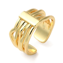 Honeyhandy Rack Plating Brass Open Cuff Rings, Hollow, Cadmium Free & Lead Free, Real 18K Gold Plated, US Size 6 3/4(17.1mm)