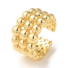 Honeyhandy Rack Plating Brass Open Cuff Rings for Women, Round Ball Beaded, Real 18K Gold Plated, Inner Diameter: 17.6mm