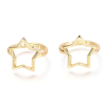 Honeyhandy Adjustable Brass Finger Rings, Star, Real 18K Gold Plated, US Size 7, Inner Diameter: 18mm