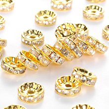 NBEADS 500pcs Grade B Brass Rhinestone Spacer Beads, Clear, Golden Metal Color