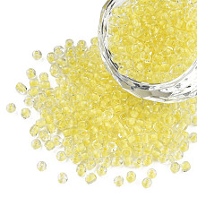 Honeyhandy Glow in the Dark Luminous Transparent Glass Seed Beads, Round, Champagne Yellow, 3.5x1.6mm, Hole: 1mm, about 18200pcs/450g, 450g/bag