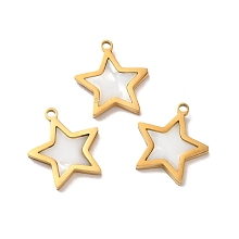 Honeyhandy Ion Plating(IP) 304 Stainless Steel Star Charms, with Shell, Golden, 15x14x2mm, Hole: 1.2mm