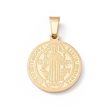 Honeyhandy Ion Plating(IP) 304 Stainless Steel Pendants, Flat Round with Cssml Ndsmd Cross God Father Religious Christianity, Golden, 23x20x2mm, Hole: 7x3.5mm