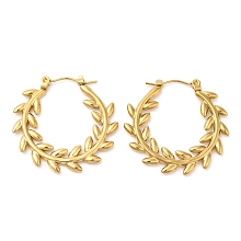 Honeyhandy Ion Plating(IP) 304 Stainless Steel Hoop Earrings for Women, Leaf, Golden, 29x30x2mm