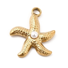 Honeyhandy Ion Plating(IP) 304 Stainless Steel Pendants, with Plastic Bead, Starfish Charms, Golden, 18x16x4mm, Hole: 2mm