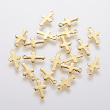 Honeyhandy 304 Stainless Steel Tiny Cross Charms, Real 18k Gold Plated, 12x7x0.8mm, Hole: 1.2mm