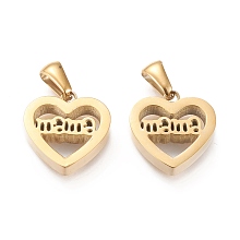 Honeyhandy Mother's Day Ion Plating(IP) 304 Stainless Steel Pendants, Cut-Out, Hollow, Manual Polishing, Heart with Word Mama, Golden, 15x15x3.5mm, Hole: 3x6mm