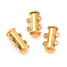 Honeyhandy Ion Plating(IP) 304 Stainless Steel Slide Lock Clasps, Peyote Clasps, 2 Strands, 4 Holes, Tube, Golden, 14.5x10x6.5mm, Hole: 1.5mm