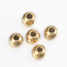 Honeyhandy Ion Plating(IP) 304 Stainless Steel Beads, Round, Golden, 6x5mm, Hole: 2mm