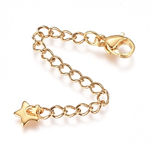 Honeyhandy 304 Stainless Steel Chain Extender, with Lobster Claw Clasps and Charms, Star, Golden, 65mm, Link: 4x3x0.4mm, Clasp: 9.2x6.2x3.3mm