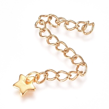 Honeyhandy 304 Stainless Steel Chain Extender, Curb Chain, with Charms, Star, Golden, 57mm, Link: 4x3x0.5mm