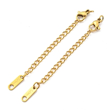 Honeyhandy 304 Stainless Steel Curb Chain Extender, End Chains with Lobster Claw Clasps and Oval Chain Tabs, Real 18K Gold Plated, 73mm