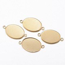 Honeyhandy Ion Plating(IP) 304 Stainless Steel Cabochon Connector Settings, Plain Edge Bezel Cups, Oval, Golden, Tray: 18.5x13.5mm, 24.5x14x1.5mm, Hole: 2mm