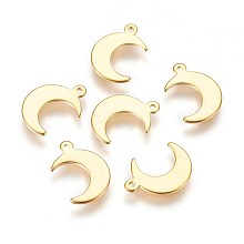 304 Stainless Steel Charms, Moon, Golden, 15.5x11x1mm, Hole: 1mm