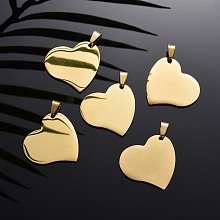 Honeyhandy 304 Stainless Steel Pendants, Manual Polishing, Blank Stamping Tags, Heart, Golden, 32x33x1.8mm