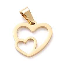 Honeyhandy Valentine's Day 304 Stainless Steel Pendants, Laser Cut, Hollow, Heart with Heart, Golden, 17x17x1.5mm, Hole: 5x3mm