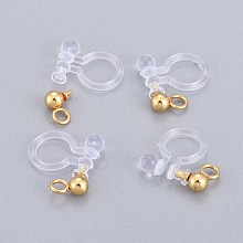 Honeyhandy 304 Stainless Steel Clip-on Earring Component, with Plastic, Real 18k Gold Plated, 11x11x3mm, Hole: 1.6mm